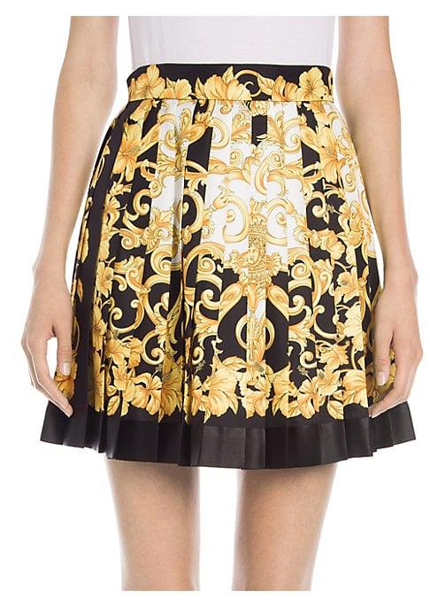 Versace Silk Pleated Hibiscus Skirt