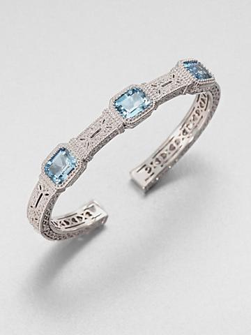 Judith Ripka Three Stone Sterling Silver Cuff Bracelet/blue Quartz