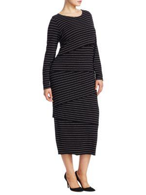 Marina Rinaldi, Plus Size Striped Overlay Dress
