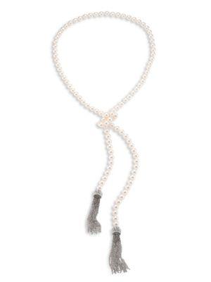 Adriana Orsini Long Faux Pearl & Crystal Tassel Necklace