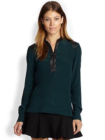 Parker Leather-trimmed Silk Georgette Blouse