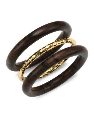 Nest Oxford Set Of Three Gold And Wood Bangles