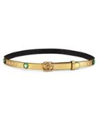 Gucci Double G Crystal-studded Metallic Leather Belt