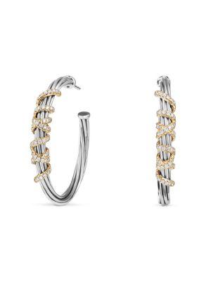 David Yurman Helena Large Hoop Earrings With Diamonds And 18k Gold