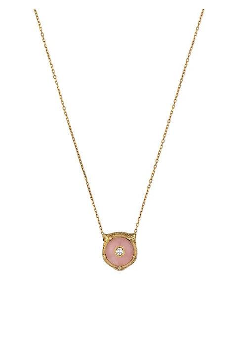 Gucci Feline Head Pink Opal & Diamond Pendant Necklace