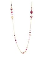 Gas Bijoux Victorian 24k Goldplated, Pink Indian Ruby & Pink Quartz Beaded Station Necklace