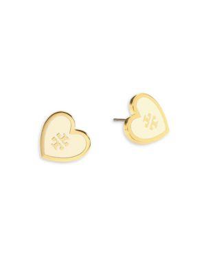 Tory Burch Lacquered Logo Heart Stud Earrings