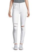 J Brand Maria High-rise Distressed Skinny Jeans/white Mercy