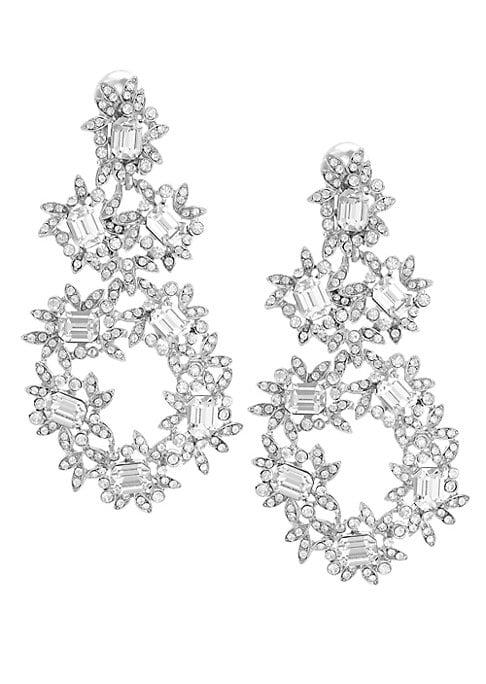 Kenneth Jay Lane Silver & Crystal Flower Drop Clip Earrings