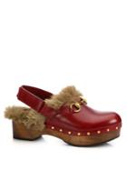 Gucci Amstel Fur-lined Leather Slingback Clogs