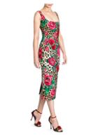 Dolce & Gabbana Sleeveless Stretch Cady Leopard & Rose Print Dress