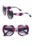 Dolce & Gabbana Thick Striped Plastic Oversized Round Sunglasses