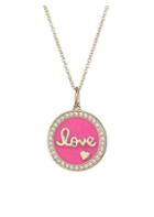 Sydney Evan Diamond, Pink Enamel & 14k Yellow Gold Love Medallion Pendant Necklace