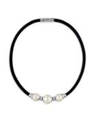 Majorica 12-14mm White Baroque Pearl & Leather Necklace
