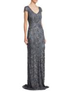 Theia Beaded Short Sleeve Gown