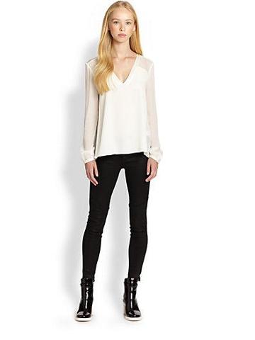Elizabeth And James Leland Silk Sain & Chiffon Pleated-back Blouse
