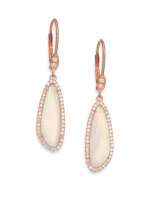 Meira T Chalcedony, Mother-of-pearl, Diamond & 14k Rose Gold Doublet Drop Earrings