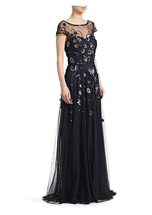 Theia Sequined Llusion Gown