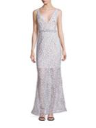Nicholas French Lace Deep V-neck Gown