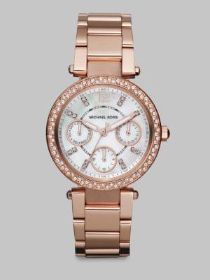 Michael Kors Swarovski Crystal Multi-function Watch/rose Goldtone
