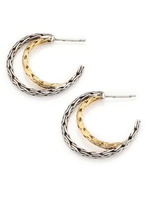 John Hardy Classic Chain 18k Yellow Gold & Sterling Silver Double Hoop Earrings/1
