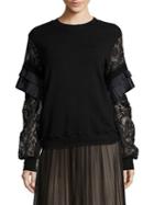Clu Pleat-trimmed Lace-sleeve Top