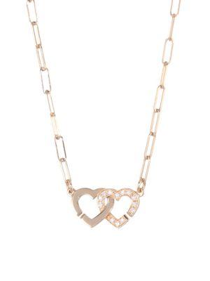 Dinh Van Double Coeurs Diamond & 18k Rose Gold Chain Necklace
