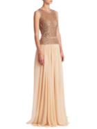 Pamella Roland Sequin Embellished Chiffon Gown