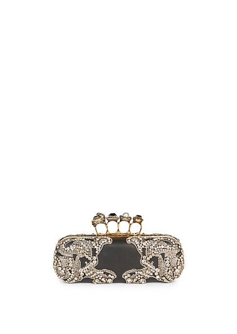 Alexander Mcqueen Four-ring Jeweled Leather Clutch