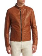 Saks Fifth Avenue Collection Banded Collar Leather Jacket