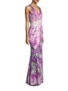 Badgley Mischka Printed Tulle Gown