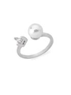 Majorica Round Pearl & Crystal Sterling Silver Open Ring