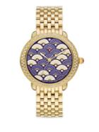 Michele Watches Serein 16 Blue Fan Diamond & Goldtone Stainless Steel Bracelet Watch