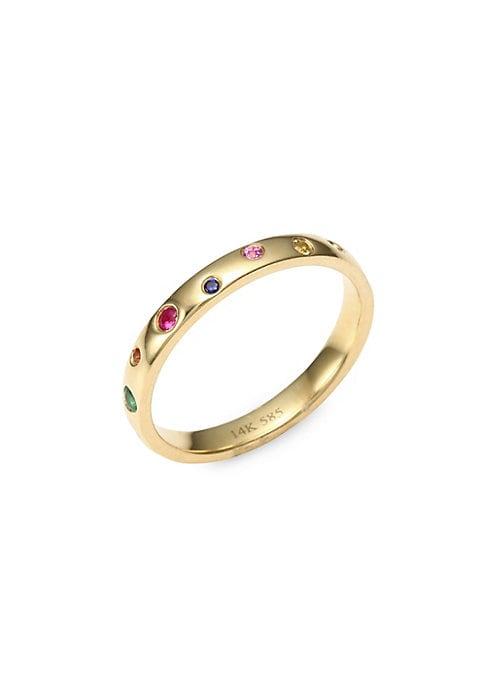 Ef Collection Rainbow Speck 14k Yellow Gold Ring