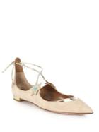 Aquazzura By Poppy Delevingne Midnight Suede & Metallic Leather Lace-up Flats