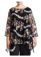 Caroline Rose Floral-embroidered Lined Chiffon Tunic
