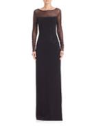 St. John Caviar Collection Sequined Milano Knit Illusion Gown