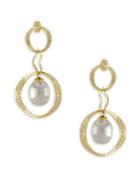 Majorica Artisian Hammered Gold & Pearl Drop Earrings