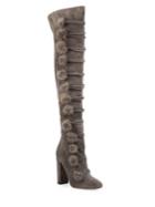 Aquazzura Ulyana Mink Fur Pompom & Suede Over-the-knee Block-heel Boots