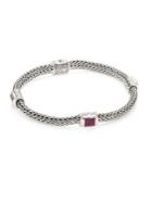 John Hardy Classic Chain Extra Small Silver & Ruby Four Station Bracelet