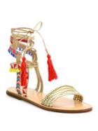 Schutz Lannister Embroidered Lace-up Festival Sandals