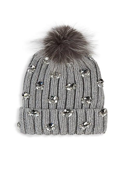 Jocelyn Fox Fur Pompom Embellished Wool Hat