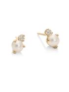 Zoe Chicco White Diamond, 4mm Round White Freshwater Pearl, & 14k Yellow Gold Stud Earrings