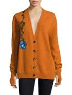 Christopher Kane Flower-embroidered Wool Cardigan