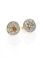 Pleve Sunburst Diamond & 18k Yellow Gold Pebble Button Earrings