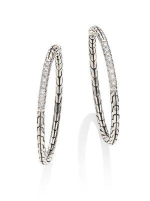 John Hardy Classic Chain Diamond & Sterling Silver Hoop Earrings/1.4