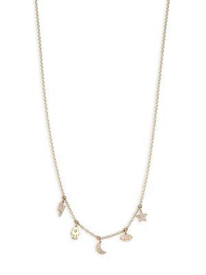 Zoe Chicco White Diamond & 14k Yellow Gold Charms Necklace