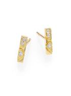 Ron Hami Bar Diamond & 18k Yellow Gold Engraved Lines Boutique Stud Earrings