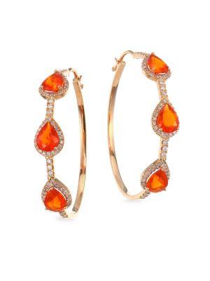 Bavna Mexican Fire Opal 18k Rose Gold Hoop Earrings/1.5