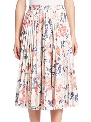 Msgm Pleated Floral-print Skirt